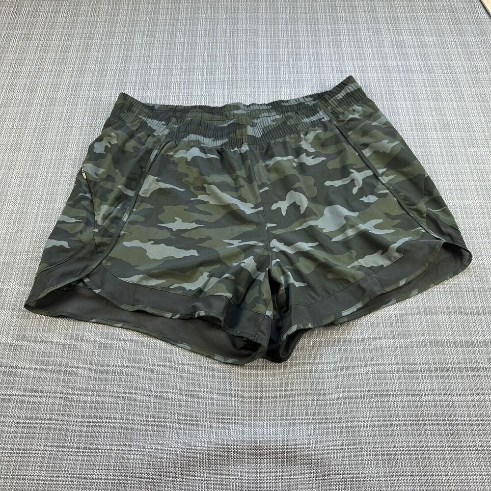 Athleta Shorts Womens 1x Green Camo Mesh Racer Running Lined Vented Athletic